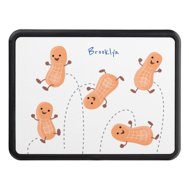 Cute happy jumping peanuts cartoon illustration hitch cover (Front)