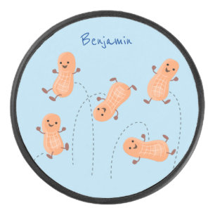Cute happy jumping peanuts cartoon illustration hockey puck