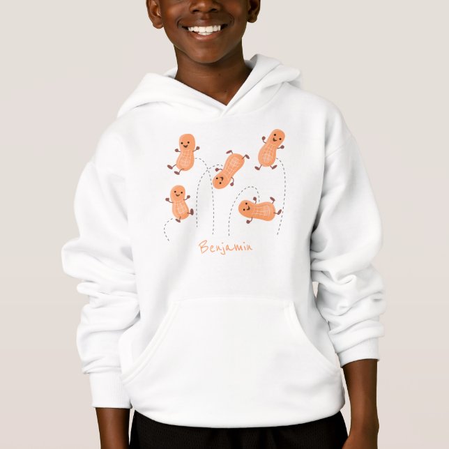 Cute happy jumping peanuts cartoon illustration hoodie (Front)