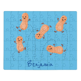 Cute happy jumping peanuts cartoon illustration jigsaw puzzle