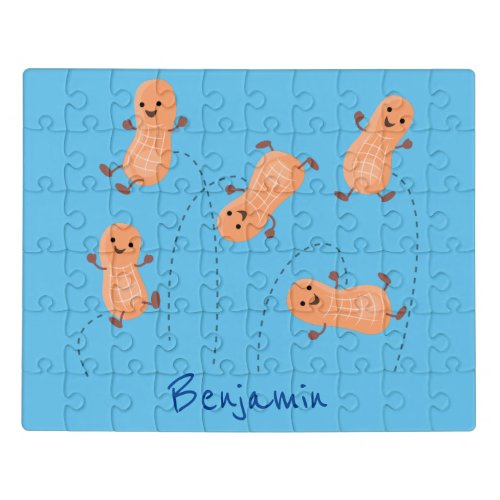 Cute happy jumping peanuts cartoon illustration jigsaw puzzle