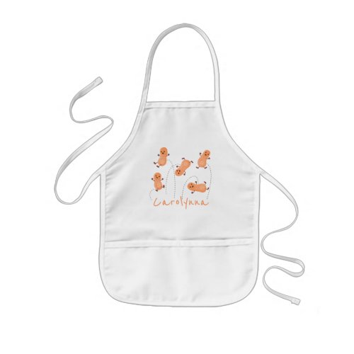 Cute happy jumping peanuts cartoon illustration kids apron