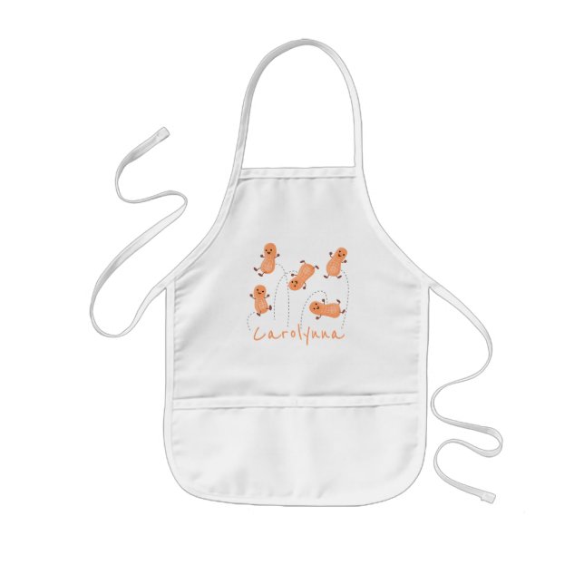 Cute happy jumping peanuts cartoon illustration kids' apron (Front)