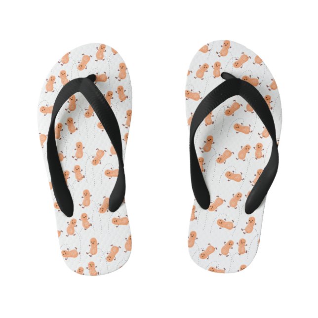 Cute happy jumping peanuts cartoon illustration kid's flip flops (Footbed)