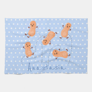 Cute happy jumping peanuts cartoon illustration kitchen towel