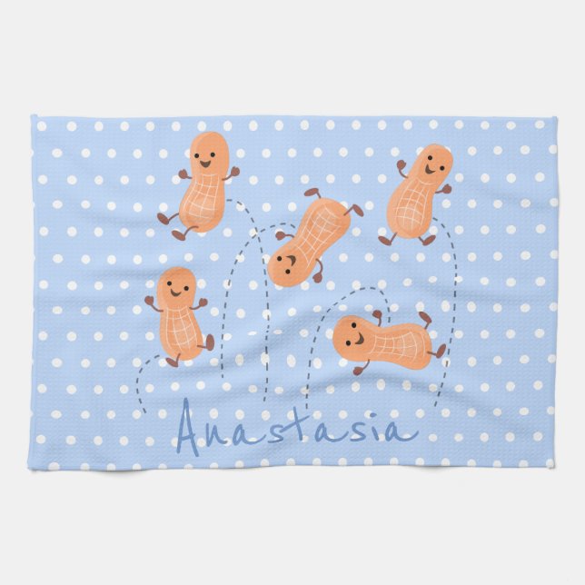 Cute happy jumping peanuts cartoon illustration kitchen towel (Horizontal)