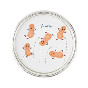 Cute happy jumping peanuts cartoon illustration lapel pin