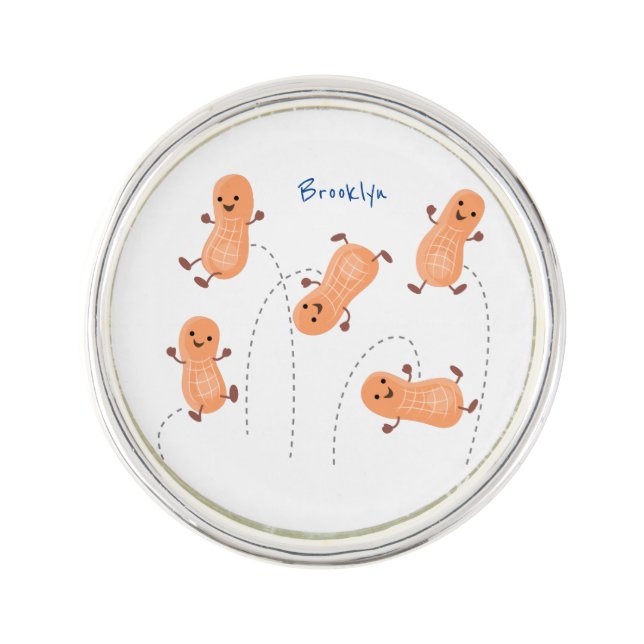 Cute happy jumping peanuts cartoon illustration lapel pin (Front)