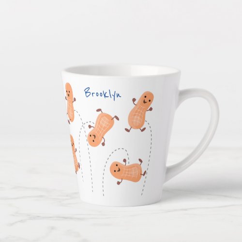 Cute happy jumping peanuts cartoon illustration latte mug