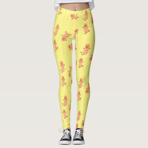 Cute happy jumping peanuts cartoon illustration leggings