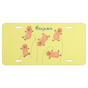 Cute happy jumping peanuts cartoon illustration license plate
