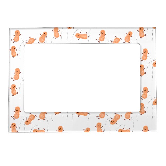 Cute happy jumping peanuts cartoon illustration magnetic frame (Front)