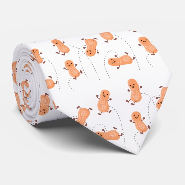 Cute happy jumping peanuts cartoon illustration neck tie (Rolled)