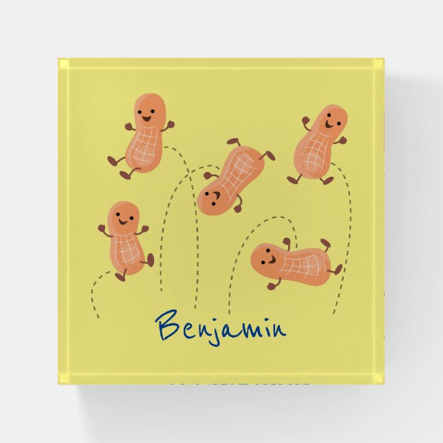 Cute happy jumping peanuts cartoon illustration paperweight (Front)