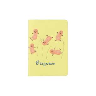Cute happy jumping peanuts cartoon illustration passport holder
