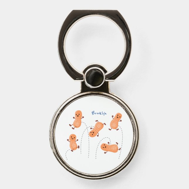 Cute happy jumping peanuts cartoon illustration phone ring stand (Front)