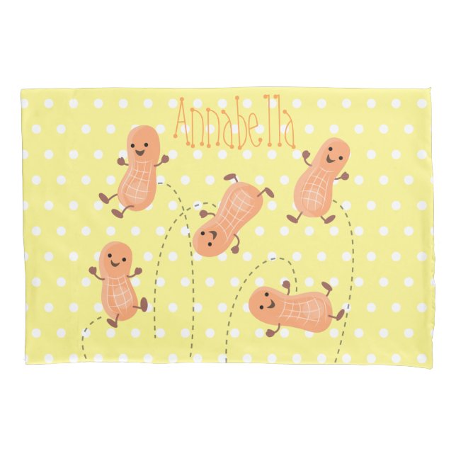 Cute happy jumping peanuts cartoon illustration pillow case (Front)