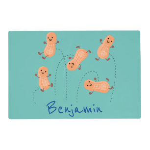 Cute happy jumping peanuts cartoon illustration placemat