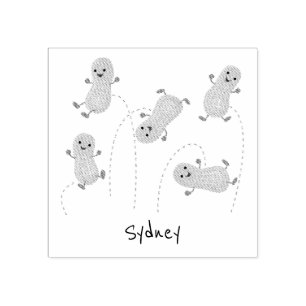 Cute happy jumping peanuts cartoon illustration rubber stamp