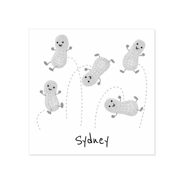 Cute happy jumping peanuts cartoon illustration rubber stamp (Imprint)