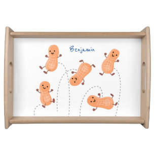 Cute happy jumping peanuts cartoon illustration serving tray