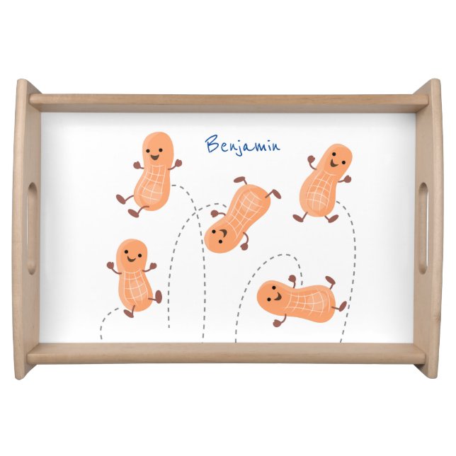 Cute happy jumping peanuts cartoon illustration serving tray (Front)