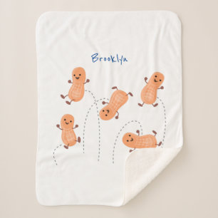 Cute happy jumping peanuts cartoon illustration  sherpa blanket
