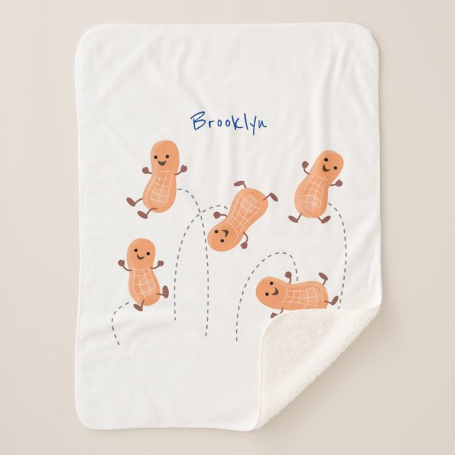 Cute happy jumping peanuts cartoon illustration  sherpa blanket (Front)