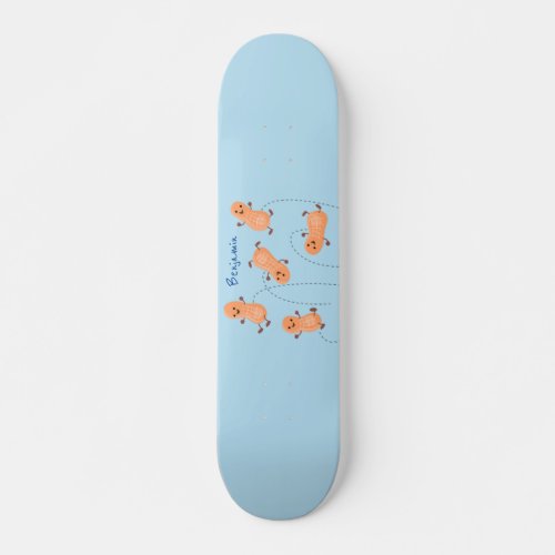 Cute happy jumping peanuts cartoon illustration skateboard