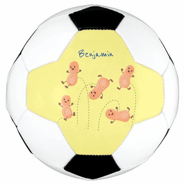 Cute happy jumping peanuts cartoon illustration soccer ball (Front)