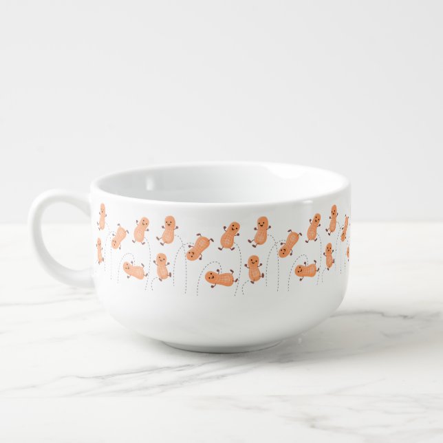Cute happy jumping peanuts cartoon illustration soup mug (Right)