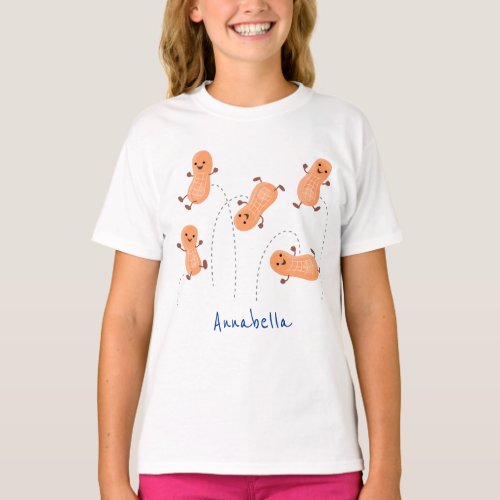 Cute happy jumping peanuts cartoon illustration T_Shirt