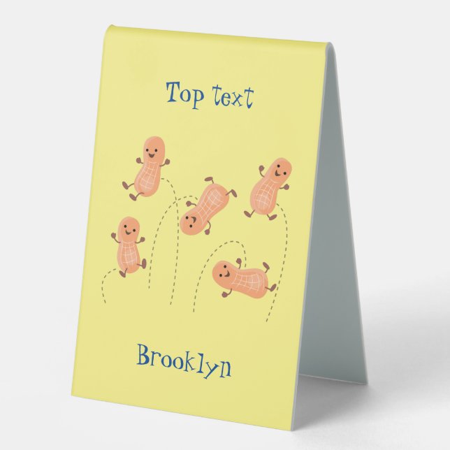 Cute happy jumping peanuts cartoon illustration table tent (Front)
