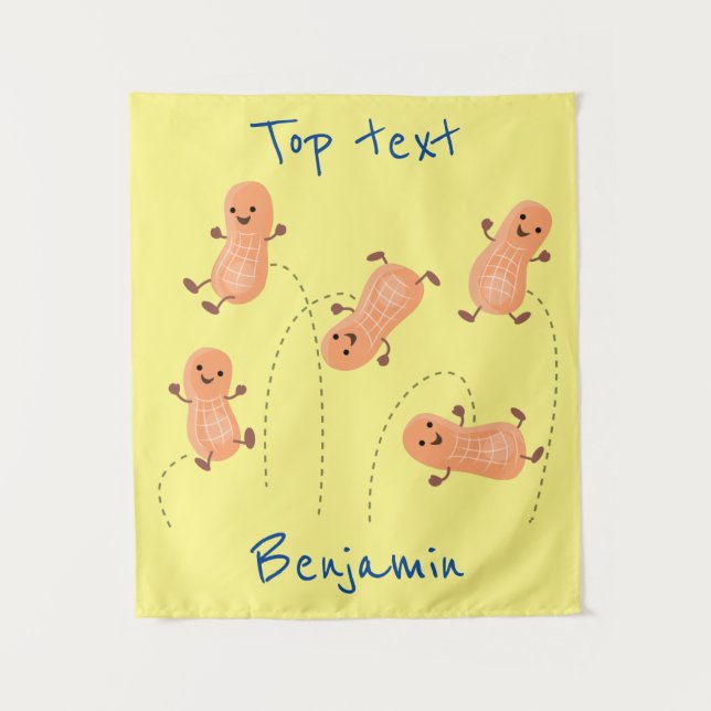 Cute happy jumping peanuts cartoon illustration  tapestry (Front)