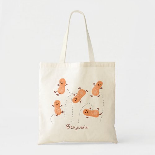 Cute happy jumping peanuts cartoon illustration tote bag