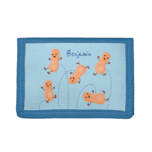 Cute happy jumping peanuts cartoon illustration tri-fold wallet