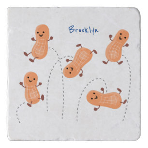 Cute happy jumping peanuts cartoon illustration trivet