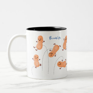Cute happy jumping peanuts cartoon illustration Two-Tone coffee mug
