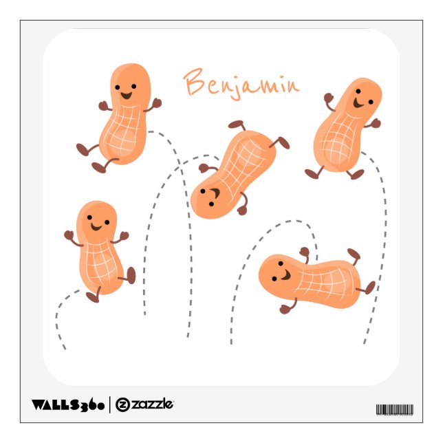 Cute happy jumping peanuts cartoon illustration wall decal (Front)