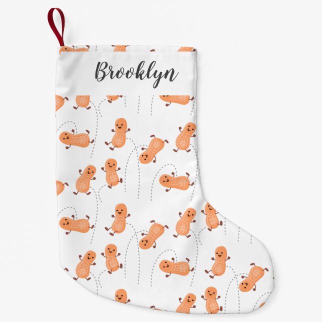 Cute happy jumping peanuts cartoon personalized small christmas stocking (Front)