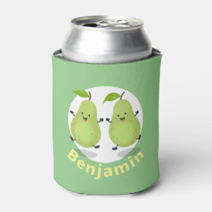 Cute happy jumping pears cartoon illustration can cooler
