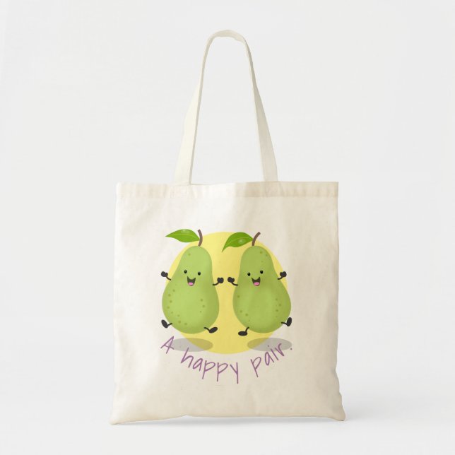 Cute happy jumping pears cartoon illustration tote bag (Front)