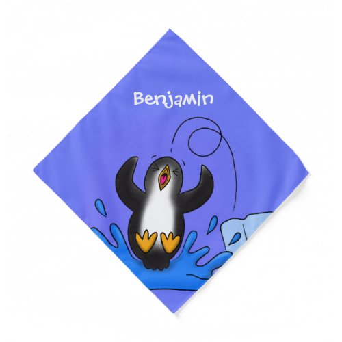 Cute happy jumping penguin cartoon illustration bandana