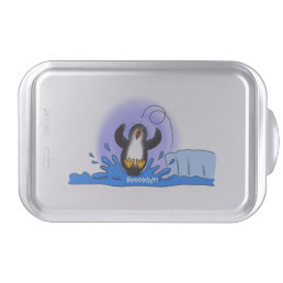 Cute happy jumping penguin cartoon illustration cake pan