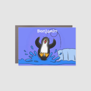 Cute happy jumping penguin cartoon illustration car magnet