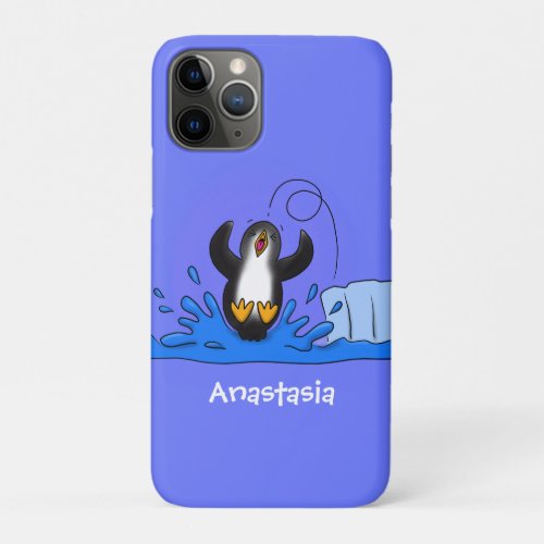 Cute happy jumping penguin cartoon illustration iPhone 11 pro case