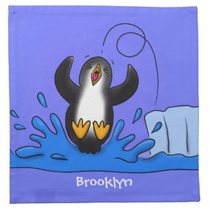 Cute happy jumping penguin cartoon illustration cloth napkin