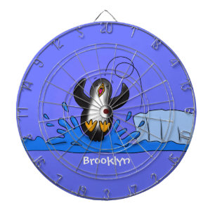 Cute happy jumping penguin cartoon illustration dart board
