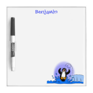 Cute happy jumping penguin cartoon illustration dry erase board