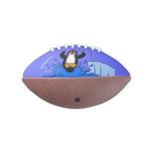 Cute happy jumping penguin cartoon illustration football